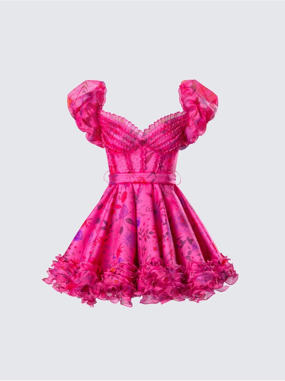 Finesse Hot Pink Floral Mini Dress with Ruffled Hem